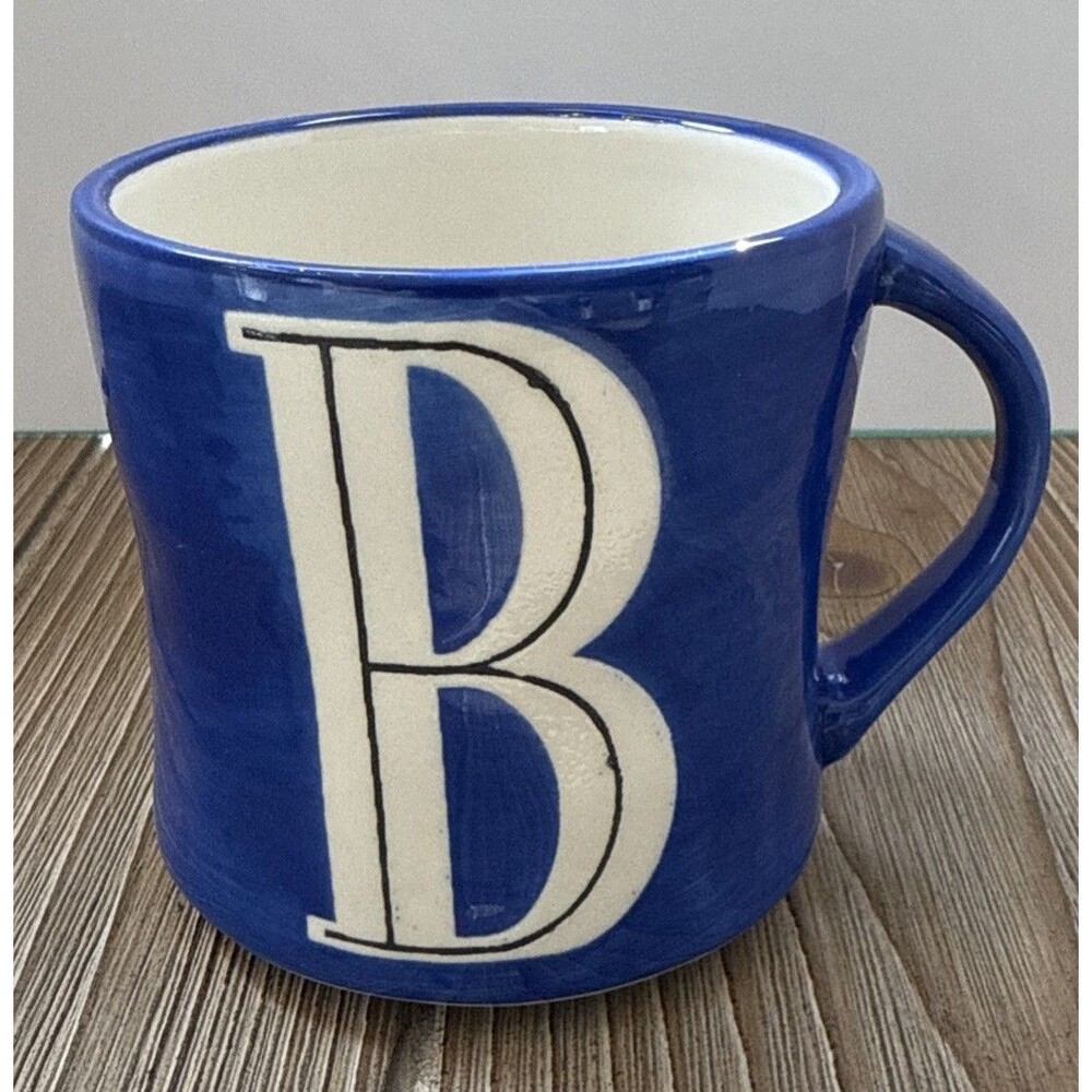 Anthropologie Handpainted Monogram Initial Letter B Coffee Cup Mug Blue